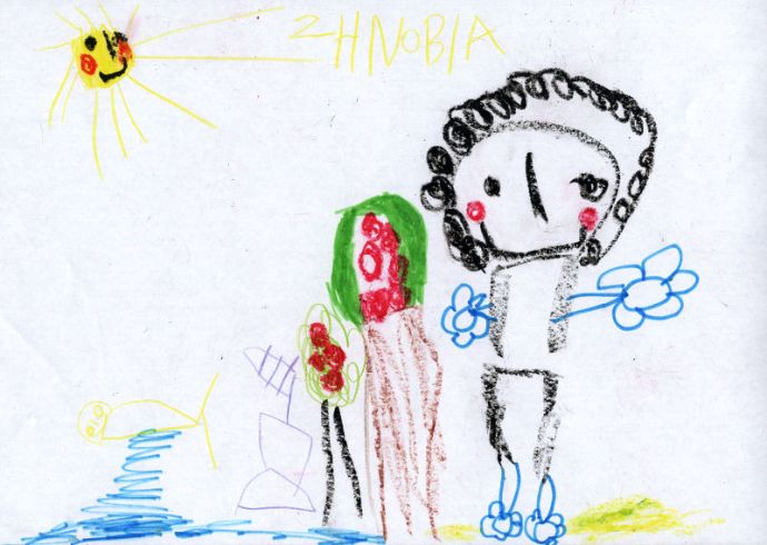 Ζωγραφιά της μικρής μας παραμυθούς Ζηνοβίας, εμπνευσμένη από το παραμύθι "Ο ψαράς και το χρυσόψαρο"