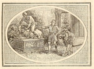 Έργο του Roger L'Estrange (1616-1704), εμπνευσμένο από τον μύθο του Αισώπου "Άνθρωπος και λιοντάρι"